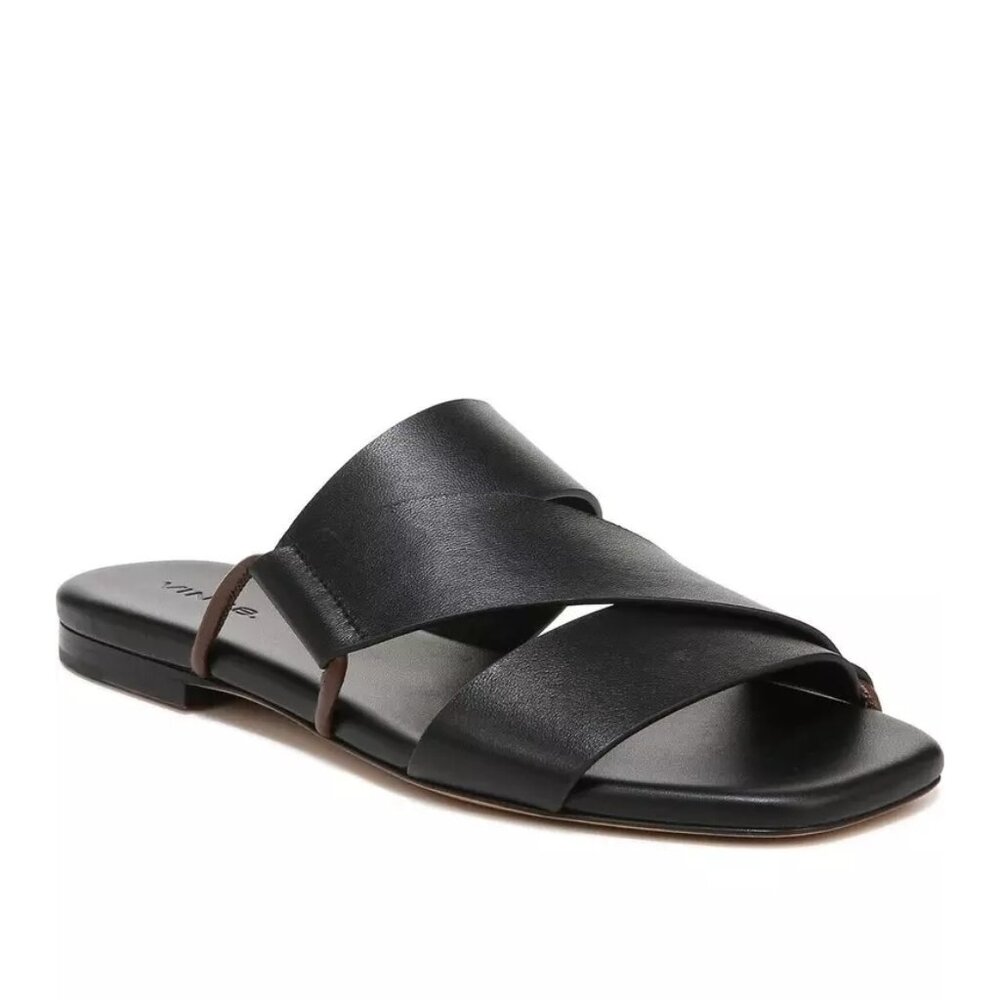 $300 Vince Dylan Slide Sandal BLACK LEATHER SLIP ON crisscross atop FOAM 8 (MG1)